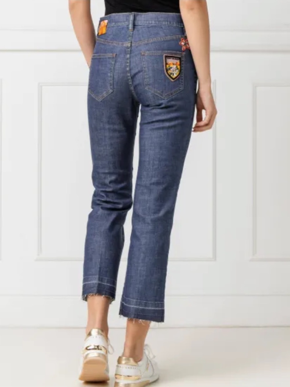 RARE Tory Burch rear patch raw Hem Cropped Jeans Sz 30